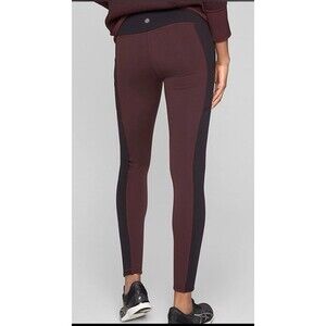 Athleta Polartec Power Stretch Peak Tight XS Burgundy Cassis/Black Fleece Lined